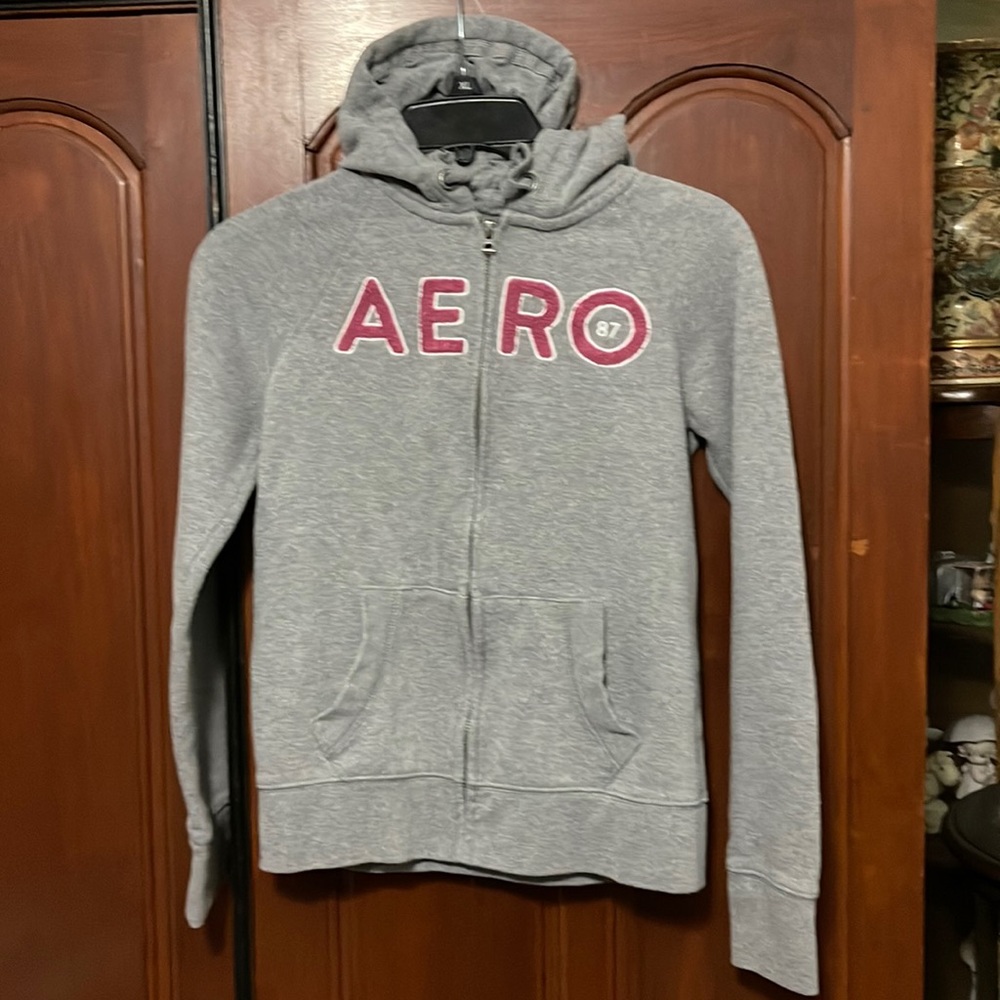 Aeropostale Gray Full Zipper Long Sleeve Hoodie Size Small